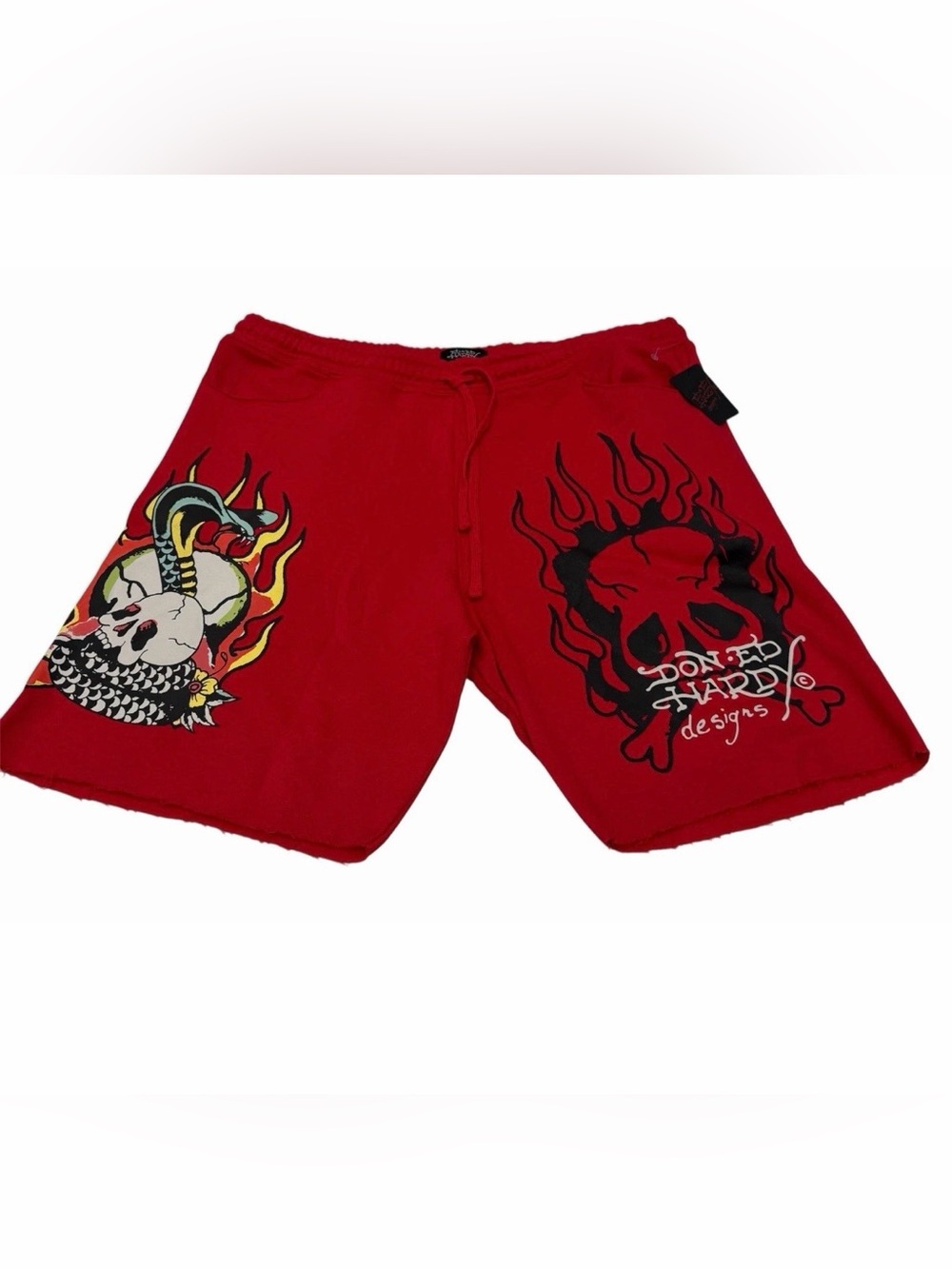 Ed‎ Hardy Men's Skull Flame Sweat Shorts Red Color Size L NWT